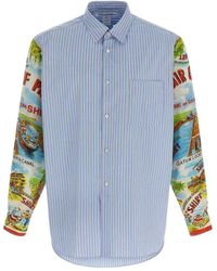 Comme des Garçons - Patterned Sleeve Cotton Poplin Shirt With Asymmetrical Hem - Lyst