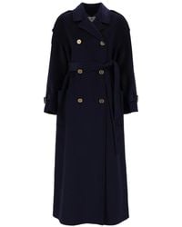 Elisabetta Franchi - Double-Breasted Wool Coat With Belt - Lyst