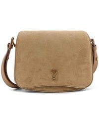 Ami Paris - Suede Shoulder Bag With Front Metal Logo - Lyst