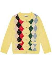 Ganni - Long Sleeve Checkered Sweater With Button Closure - Lyst