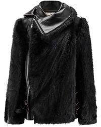 Sacai - Leather Jacket With Faux Fur Inserts - Lyst