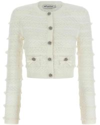 Self-Portrait - Pointelle Diamante Cardigan - Lyst