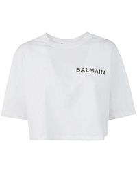 Balmain - Laminated Cropped T-shirt - Lyst