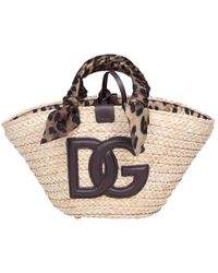 Dolce & Gabbana - Kendra Raffia Shopping Bag With Logo - Lyst