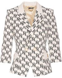 Elisabetta Franchi - Double Breast Jacket Logo Print And Plaque - Lyst