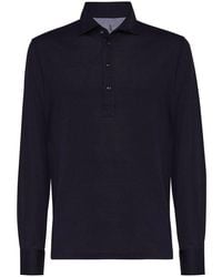 Brunello Cucinelli - Long Sleeve Polo With Shirt-Style Collar - Lyst