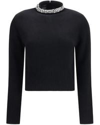 Pinko - Wool Blend Sweater With Jewel Collar - Lyst