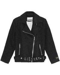 Ganni - Boucle Wool Biker Jacket - Lyst