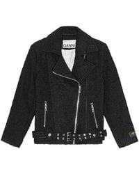 Ganni - Boucle Wool Biker Jacket - Lyst