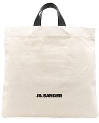 Jil Sander - Cotton And Linen Tote Bag With Logo Print - Lyst