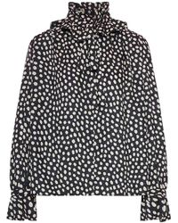 Chloé - Blusa con volant e nastri sul davanti in jacquard di seta - Lyst