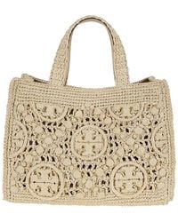 Tory Burch - T Monogram Raffia Square Tote - Lyst