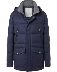 Brunello Cucinelli - Bonded Wool Flannel Down Parka With Detachable Hood - Lyst