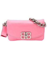 Balenciaga - Leather Shoulder Bag With Metal Monogram - Lyst