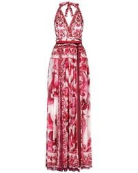Dolce & Gabbana - Majolica Print Silk Long Dress - Lyst