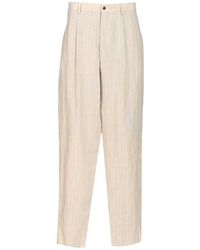Giorgio Armani - Double Pleated Linen Trousers - Lyst