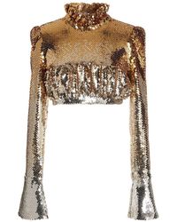 Rabanne - Sequin Top With High Ruffle Neck - Lyst