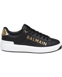 Balmain - B-court Sneakers In And Gold Leather - Lyst