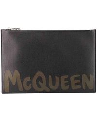 Alexander McQueen - Leather Clutch With Mcqueen Graffiti Logo - Lyst
