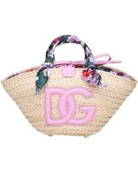 Dolce & Gabbana - Kendra Raffia Shopping Bag With Logo - Lyst