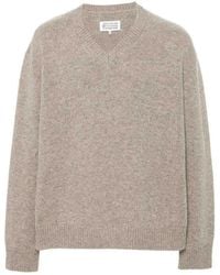 Maison Margiela - Mélange Ribbed Knit V-Neck Sweater - Lyst