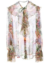 Etro - Silk Printed Shirt With Rouches - Lyst
