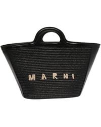 Marni - Cotton Bag With Printed Logo And Strap - Lyst