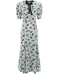 Alessandra Rich - Silk Long Dress With Rose Print - Lyst