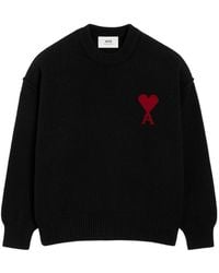 Ami Paris - Crewneck Sweater With Contrasted "Ami De Coeur - Lyst