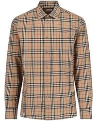 Burberry - Check Motif Cotton Shirt - Lyst
