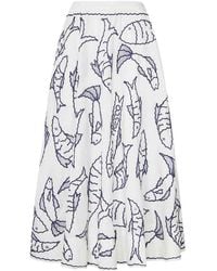 FARM Rio - Cotton Midi Skirt With Marine Embroidery - Lyst