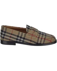 Burberry - Check Wool Felt Loafers - Lyst