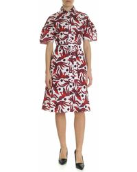 KENZO - Belted White And Red Shirting Dress - Lyst