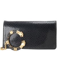 Roberto Cavalli - Clutch Bag In Snake-effect Leather With Logo - Lyst