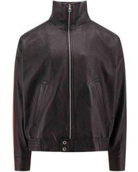 McQueen - Leather Jacket With Contrasting Bands - Lyst