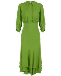 Elisabetta Franchi - Viscose Georgette Ruffled Midi Dress - Lyst
