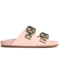 Burberry - Peony Suede Sandals Check - Lyst
