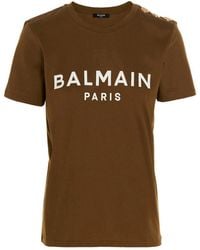 Balmain - Logo T-shirt With Gold Button Detail - Lyst