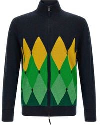 Ballantyne - Classic Diamond Intarsia Zip Cardigan - Lyst