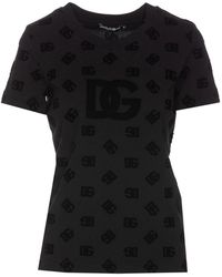 Dolce & Gabbana - All Over Flocked Dg Logo T-shirt - Lyst