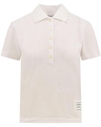 Thom Browne - Cotton Polo Shirt With Back Tricolor Bands - Lyst