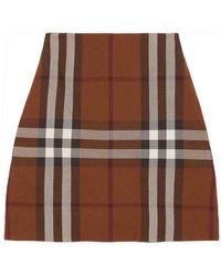 Burberry - Check-print Wool-blend Skirt - Lyst