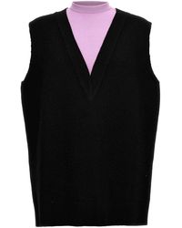 Jil Sander - Contrast Fleece-Inserted Wool Blend Knit Vest - Lyst