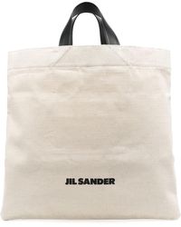 Jil Sander - Canvas Bag With Logo And Leather Handles - Lyst