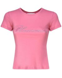 Blumarine - T-shirt With Studs And Rhinestone Embroidery - Lyst