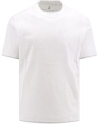 Brunello Cucinelli - Cotton T-Shirt With Contrasting Profiles - Lyst