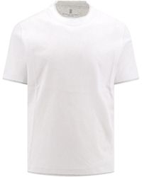 Brunello Cucinelli - Cotton T-shirt With Contrasting Profiles - Lyst