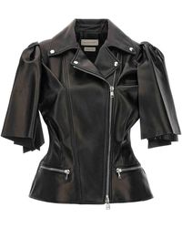 McQueen - Sleeveless Leather Jacket With Knotted Drapery - Lyst