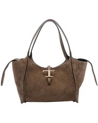 Tod's - Small Suede T Timeless Shopping Bag - Lyst