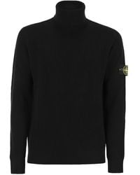 Stone Island - Wool Turtleneck Sweater With Logo Patch - Lyst